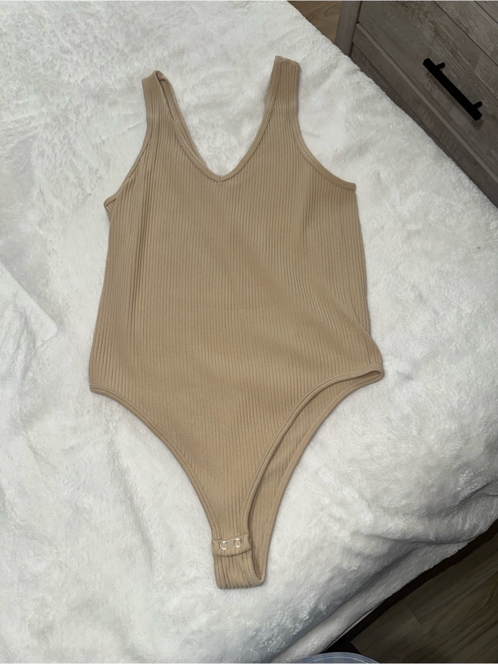 Gypsy & Jade Ribbed V-Neck Bodysuit in Beige